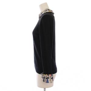 alice + olivia ニット 長袖 レギュラーカラー つけ襟 シルク 薄手 黒 ブラック /BB