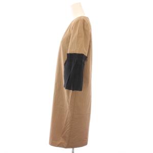 LANVIN COLLECTION ワンピース ひざ丈 七分袖 クルーネック レース 切替 バイカラー シルク 36