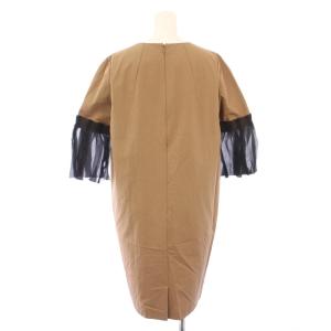 LANVIN COLLECTION ワンピース ひざ丈 七分袖 クルーネック レース 切替 バイカラー シルク 36