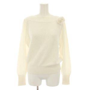 24SS スパングルタックボートプルオーバー ニット セーター 長袖 コサージュ 38 白 ホワイト 10241816180