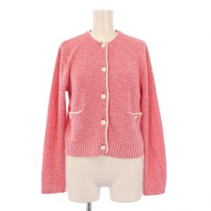 メランジブークレカーディガン ニット 長袖 クルーネック ストレッチ 38 ピンク 10241816370