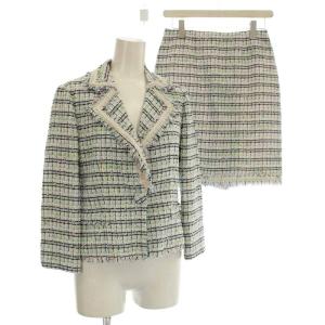 COLLECTION ツイード スーツ セットアップ ひざ丈 スカート チェック柄 36 水色 ピンク