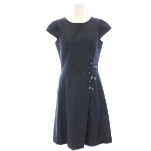 デニムワンピース ひざ丈 半袖 リボン 36 紺 ネイビー 6526160 /HN