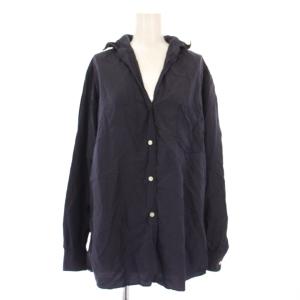23SS シルクウォッシュシャツ ブラウス 長袖 スキッパー 無地 F 紺 ネイビー 23050500402010