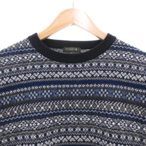 MACKINTOSH LONDON ニット セーター 長袖 プルオーバー 総柄 ノルディック柄 L 紺 ネイビー 黒 ブラック /GV