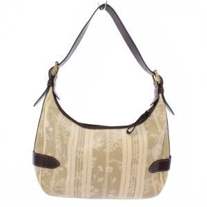 Longchamp ワンショルダーバッグ 花柄 キャンバス グレー 茶 /BM