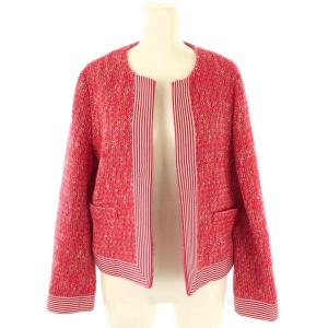 304110812 ノーカラージャケット ツイード I42 レッド ホワイト /ES