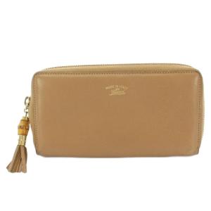 長財布 ロングウォレット ラウンドファスナー レザー タッセルチャーム ロゴ ワンカラー ベージュ /BB