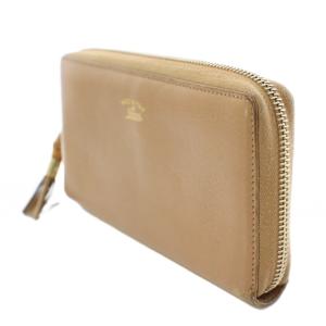 GUCCI 長財布 ロングウォレット ラウンドファスナー レザー タッセルチャーム ロゴ ワンカラー ベージュ /BB