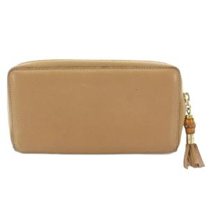 GUCCI 長財布 ロングウォレット ラウンドファスナー レザー タッセルチャーム ロゴ ワンカラー ベージュ /BB