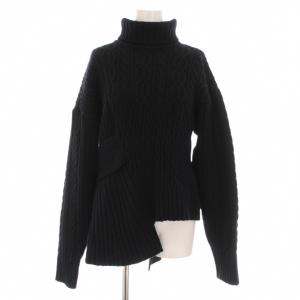 パターンミックスケーブルニット セーター 長袖 タートルネック アシンメトリー 1 黒 508430003
