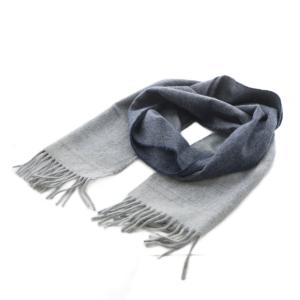 マフラー フリンジ グラデーション ウール アンゴラ混 グレー 紺 ネイビー /AN5