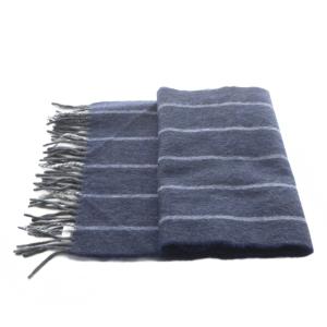 DRAKE'S マフラー フリンジ ストライプ柄 ウール アンゴラ混 紺 ネイビー /AN6