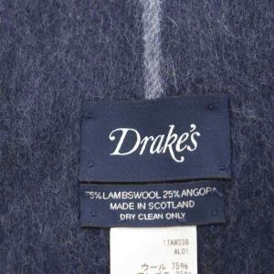 DRAKE'S マフラー フリンジ ストライプ柄 ウール アンゴラ混 紺 ネイビー /AN6