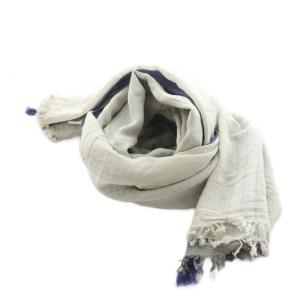 ストール フリンジ コットン シルク混 絹 グレー 紺 ネイビー /AN22