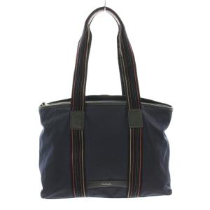 トートバッグ ビジネスバッグ ナイロン レザー マルチストライプ 紺 ネイビー /YT