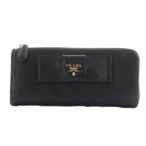 長財布 L字ファスナー 小銭入れ リボン レザー 黒 ブラック /AN16 OH