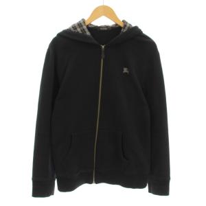 パーカー フーディー ジップアップ 長袖 スウェット地 フード裏チェック柄 ロゴ刺繍 3 黒 ブラック