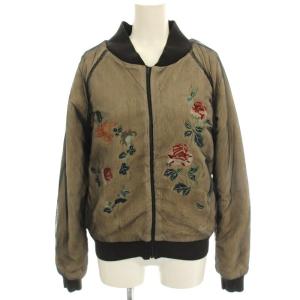 ボアブルゾン メッシュ 花柄 刺繍 ジャケット 1 ベージュ 黒 /G