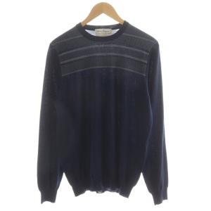 ニット セーター 長袖 刺繍 ウール L 紺 ネイビー /AN30
