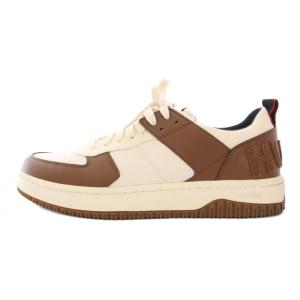 バスケットボールスタイル ローカットスニーカー シューズ 厚底 ロゴ レザー 切替 42 茶 ブラウン