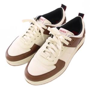 HUGO BOSS バスケットボールスタイル ローカットスニーカー シューズ 厚底 ロゴ レザー 切替 42 茶 ブラウン