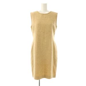 ワンピース ひざ丈 ノースリーブ シルク ステッチ 40 ベージュ /CX OS