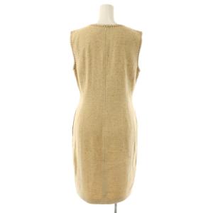 FOXEY BOUTIQUE ワンピース ひざ丈 ノースリーブ シルク ステッチ 40 ベージュ /CX OS