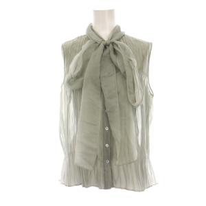 シアー シャツ ブラウス ノースリーブ シースルー ボウタイ 薄緑 /YM