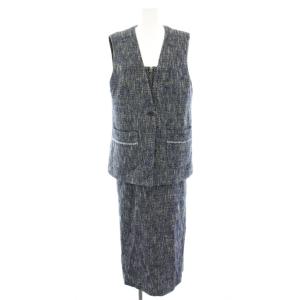 セットアップ 上下 GIOLICAツイードジャンパーワンピース ロング ミモレ ジレ ベルト F 青 ブルー
