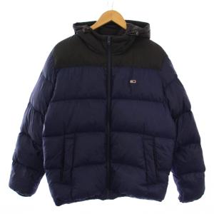 JEANS ダウンジャケット ジップアップ フード ロゴ刺繍 M 紺 黒 6800315624 /BM