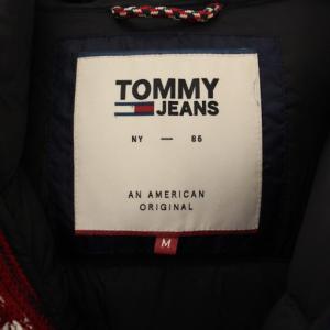 TOMMY HILFIGER JEANS ダウンジャケット ジップアップ フード ロゴ刺繍 M 紺 黒 6800315624 /BM