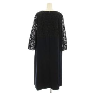 自由区 23SS ワンピース ミモレ ロング 長袖 フェイクレイヤード レース 大きいサイズ 46 紺 ネイビー