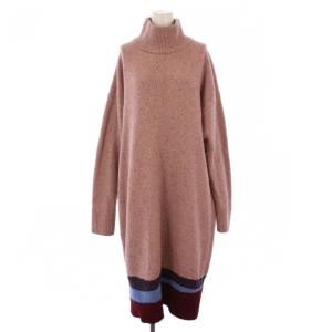 ワンピース ロング 長袖 ハイネック ウール ナイロン XL ピンク /BM