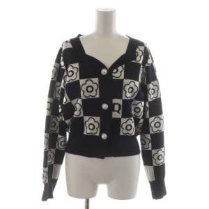 モノグラムデイジーチェックカーディガン 長袖 総柄 M 黒 白 223-704601-010-3 /RR