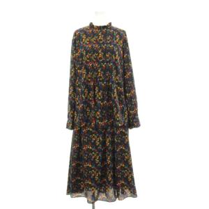 セットアップ 上下 ブラウス 長袖 フレアスカート ロング マキシ 花柄 大きいサイズ 44L 黒 ブラック