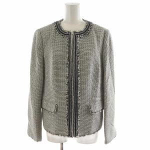 ノーカラージャケット ツイード 大きいサイズ 44 白 ホワイト 黒 ブラック JKWWCS0001 /AN19