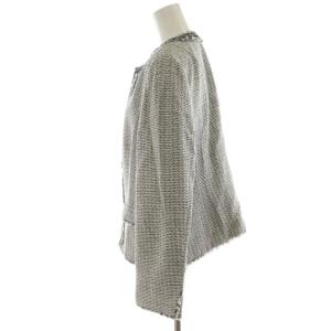 23区 ノーカラージャケット ツイード 大きいサイズ 44 白 ホワイト 黒 ブラック JKWWCS0001 /AN19