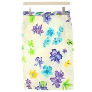 fashion タイトスカート ひざ丈 花柄 プリント 73-97 白 ホワイト 0392201 /HN