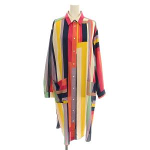 マルチカラー ストライプ ワンピース KA0404 ロング 長袖 シャツワンピース 44 マルチカラー