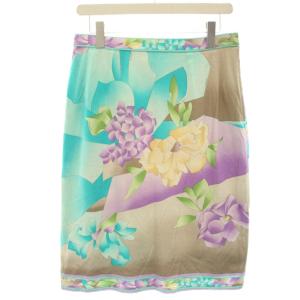 fashion タイトスカート ひざ丈 花柄 プリント 76 水色 ライトブルー ベージュ 紫 パープル