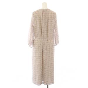 AMACA リントンツイードプリントワンピース ひざ丈 長袖 総柄 ロング 38 白 ピンク V5J02-509-12