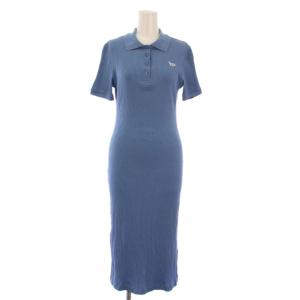 24SS リブポロシャツ タイトワンピース ミモレ ロング 半袖 レギュラーカラー ハーフボタン ストレッチ