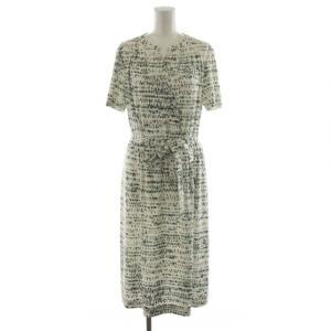 ワンピース 半袖 ひざ丈 総柄 リボン 白 ホワイト 紺 ネイビー 緑 グリーン K1000-999 /AN44