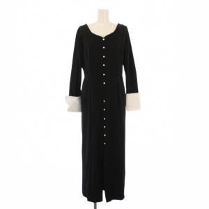 レーヨンジャージーペンシルドレス タイトワンピース マキシ ロング 長袖 Uネック パールボタン 装飾