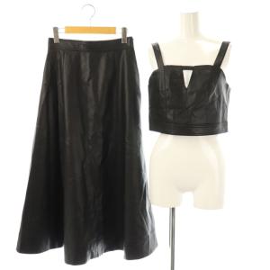 セットアップ ビスチェ ロングスカート フェイクレザー M 黒 /DF