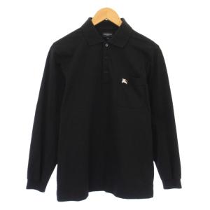 ポロシャツ 長袖 レギュラーカラー ハーフボタン 鹿の子 ロゴ 刺繍 ワンポイント M 黒 ブラック /BB
