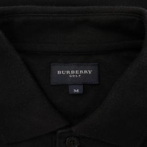 BURBERRY GOLF ポロシャツ 長袖 レギュラーカラー ハーフボタン 鹿の子 ロゴ 刺繍 ワンポイント M 黒 ブラック /BB