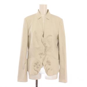 ノーカラージャケット アウター シングル 総裏地 花柄 刺繍 2 ライトベージュ /BB
