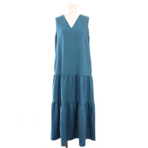 フレアワンピース マキシ ロング ノースリーブ Vネック F 青 ブルー タグ付き /BB
